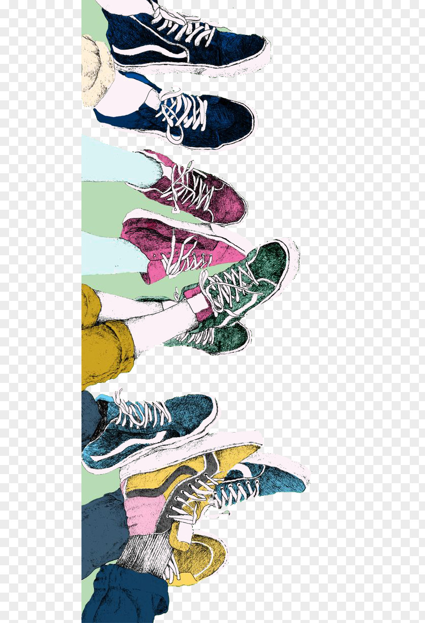 Hand-painted Male Women Wear Shoes Vans Sneakers Drawing Shoe Illustration PNG