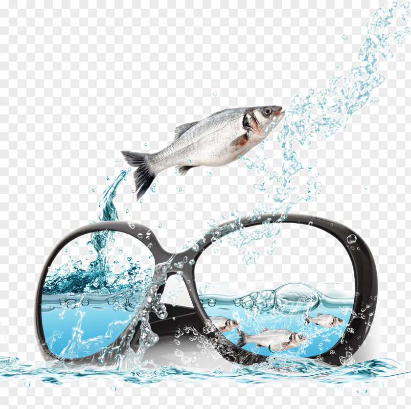 Sunglasses And Fish In The Ocean Advertising Poster PNG
