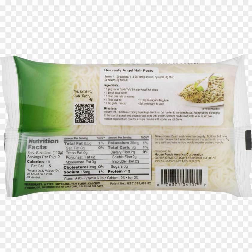 Noodles Shirataki Nutrition Facts Label Ingredient Capellini PNG