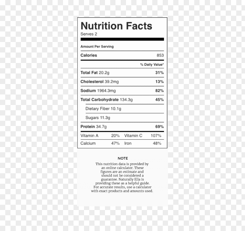 Salad Masala Chai Stuffing French Dip Lentil Soup Nutrition Facts Label PNG