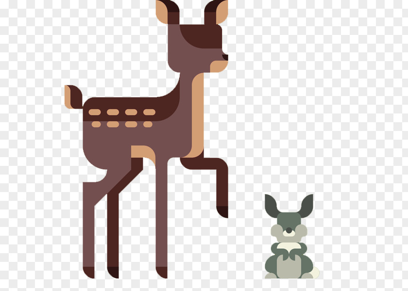 Flat Deer And Rabbits Reindeer Design PNG