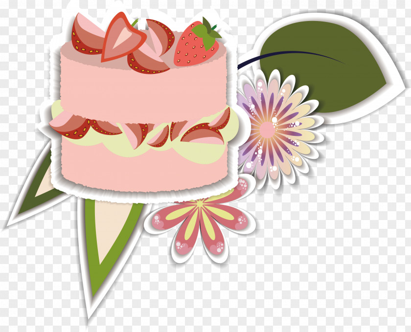 Pink Strawberry Cake Cream Torte Birthday PNG