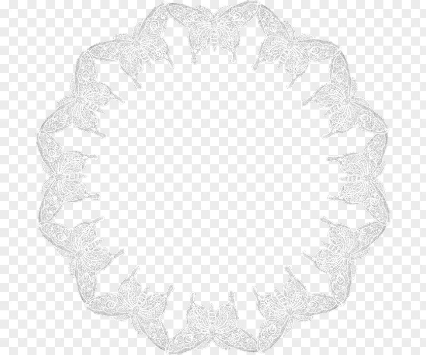Butterfly Garland Lace Border White Black Pattern PNG