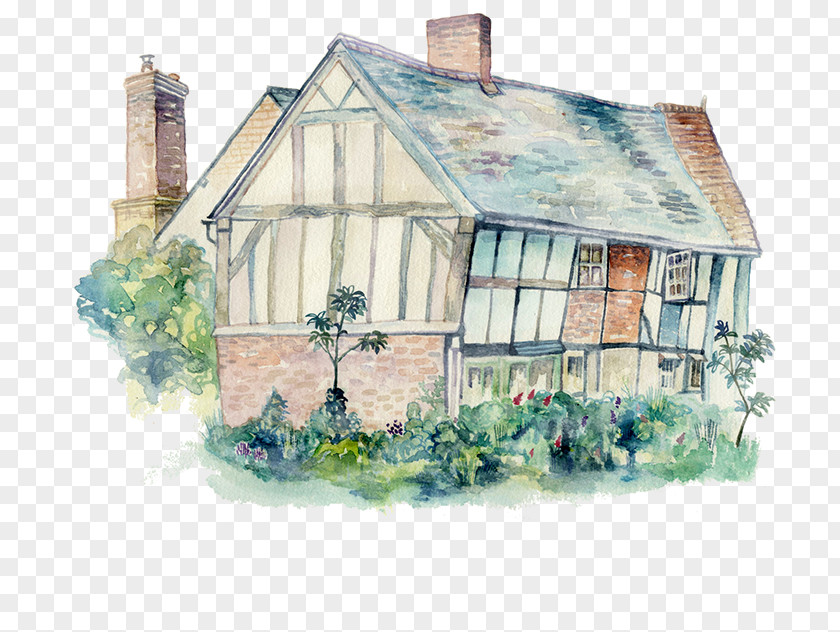 Watercolor Paint House Cottage Home Sketch PNG