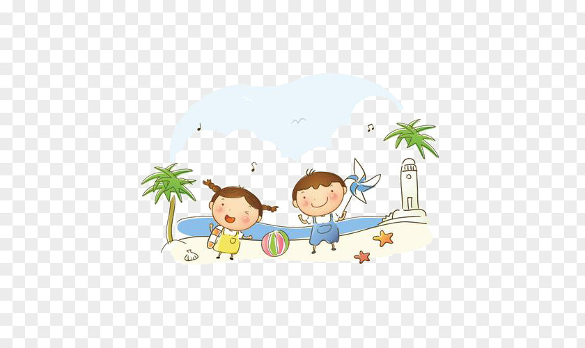 Fresh Summer Vacation Picture Element Vector Material Child Composition Cartoon PNG