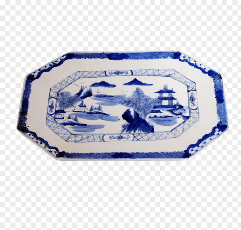 Blue White Plates Tray Rectangle Porcelain Product Tableware PNG