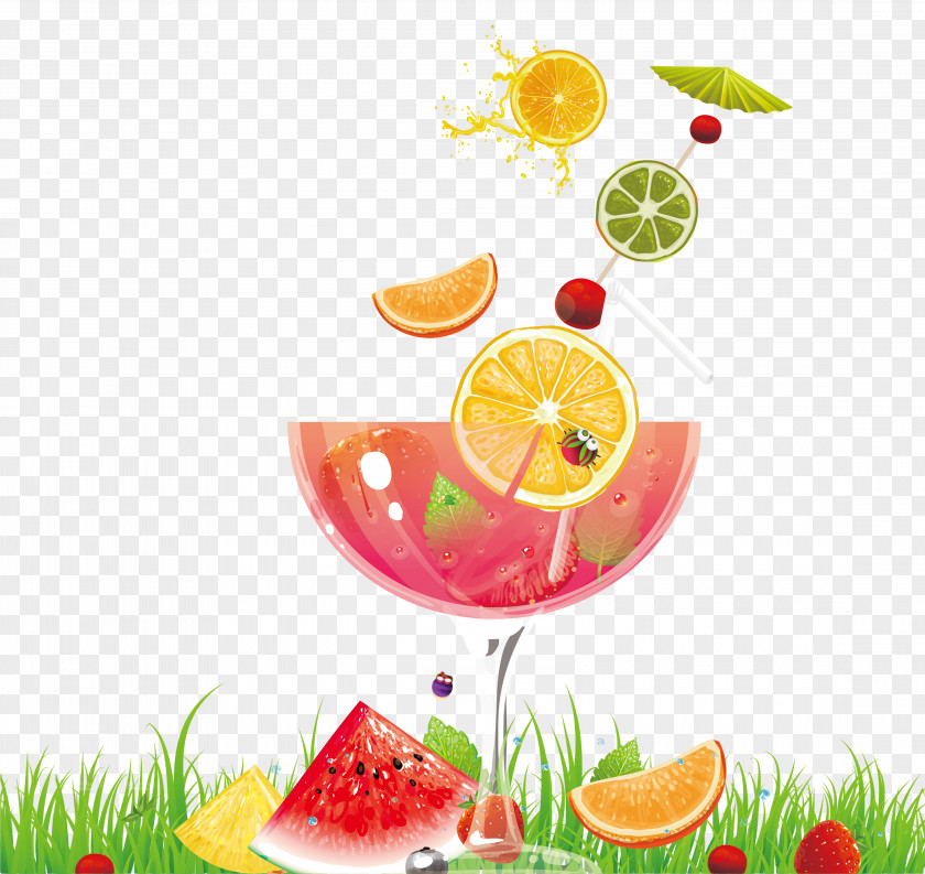 A Variety Of Fruit Juice Goblets On The Grass Cocktail Strawberry PNG