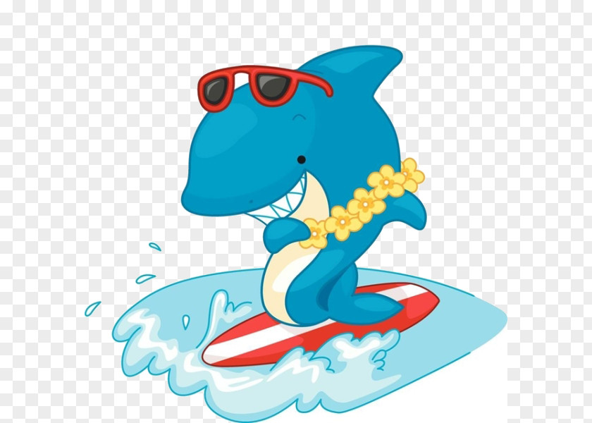 Cartoon Shark Surfing Clip Art PNG