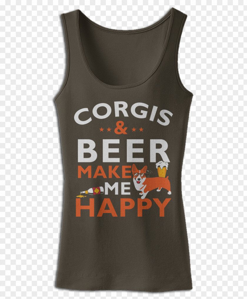 Happy Corgi T-shirt Pembroke Welsh Beer Sleeveless Shirt Active Tank M PNG