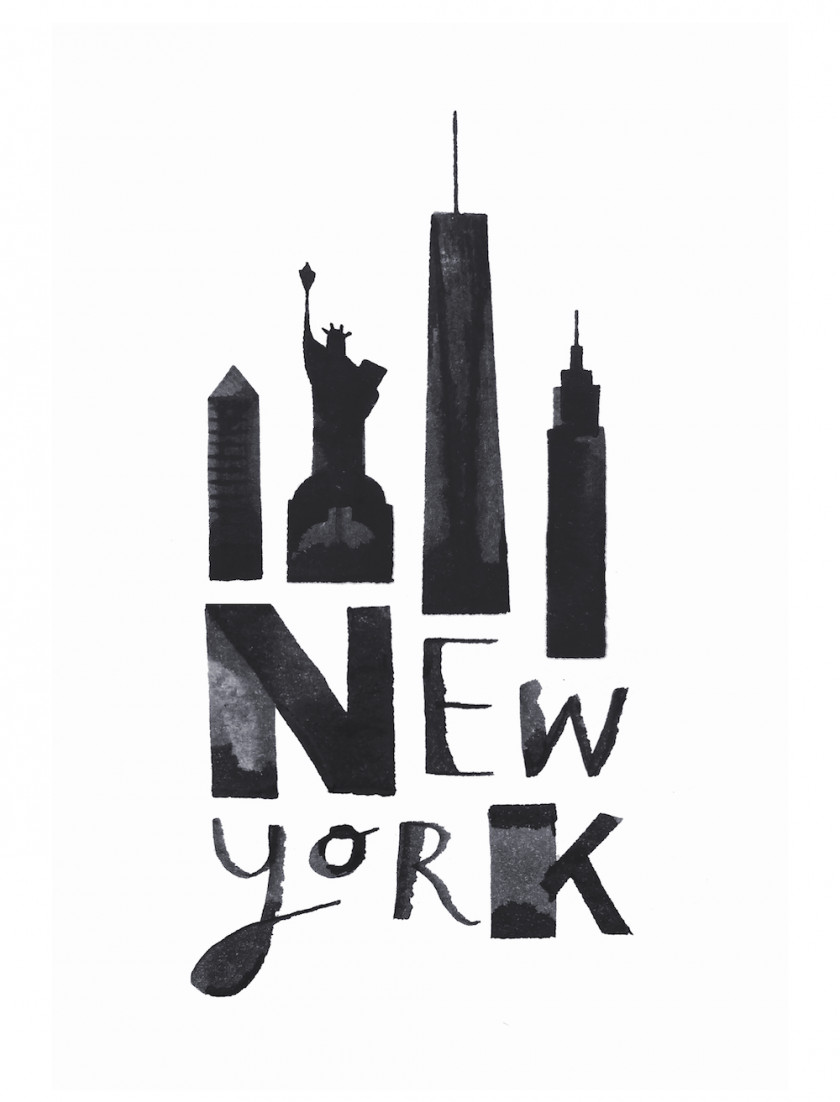 Landmarks New York City T-shirt Hoodie Calligraphy Illustrator PNG