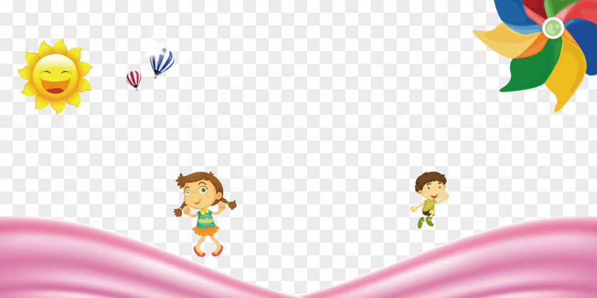 Cartoon Child Sun Hot Air Balloon Windmill Background Animation PNG