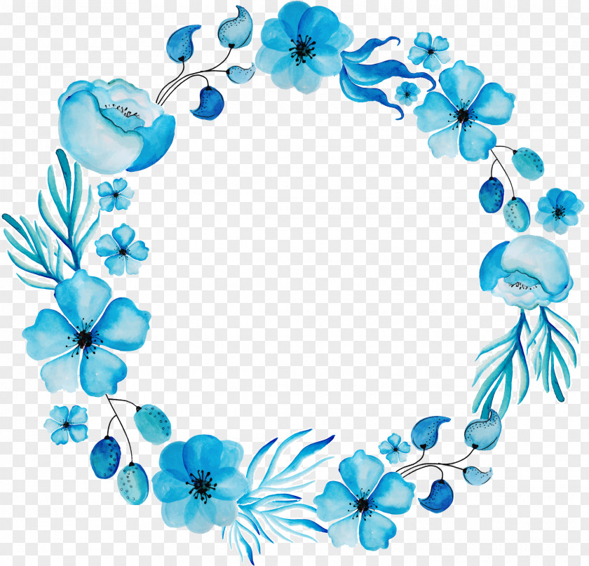 Flower Watercolour Flowers Floral Design Wreath Blue PNG