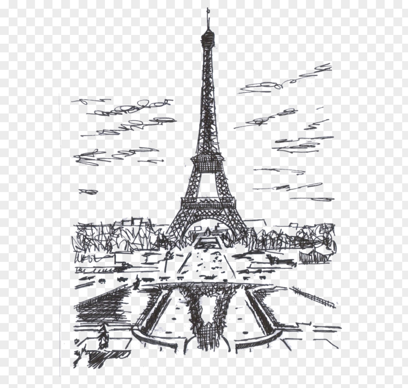 Blackandwhite Drawing Eiffel Tower PNG