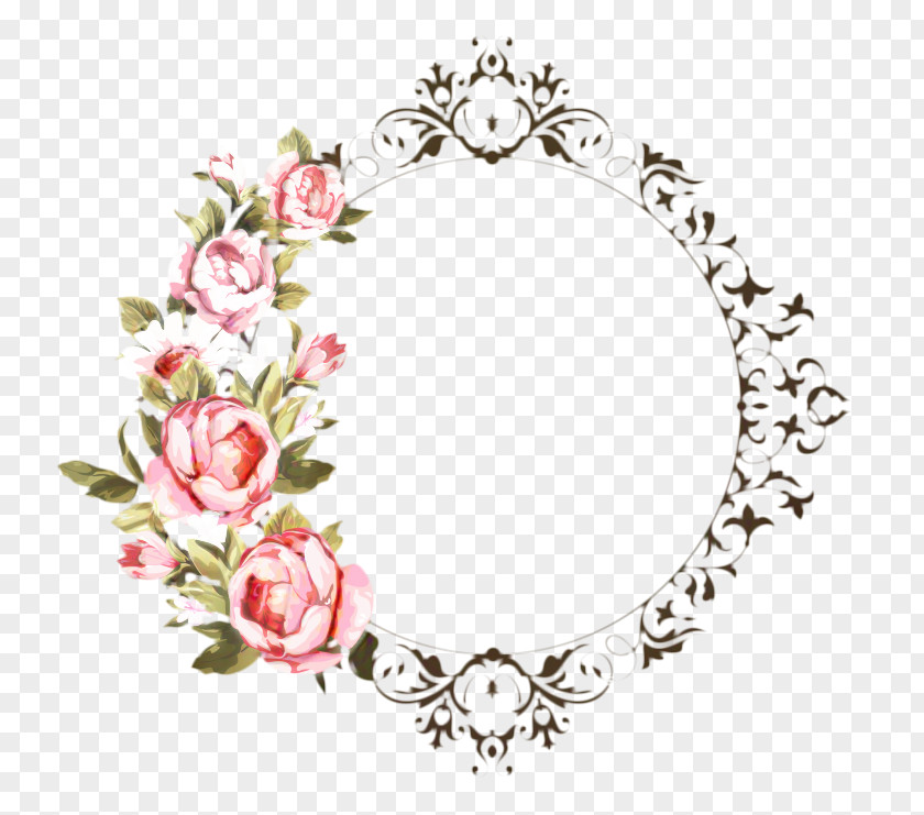 Floral Design Oval Pink Flower Frame PNG