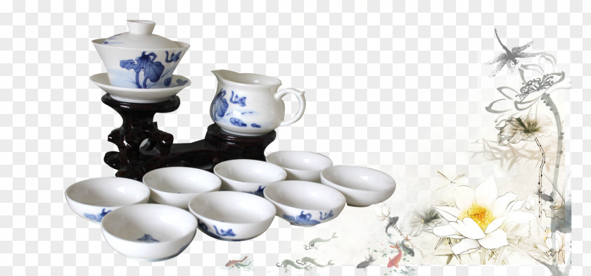 Tea Decorative Material Blue And White Pottery Porcelain Teaware PNG