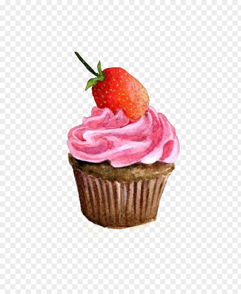 Small Hand-painted Strawberry Chocolate Cupcakes Cupcake Watercolor Painting PNG