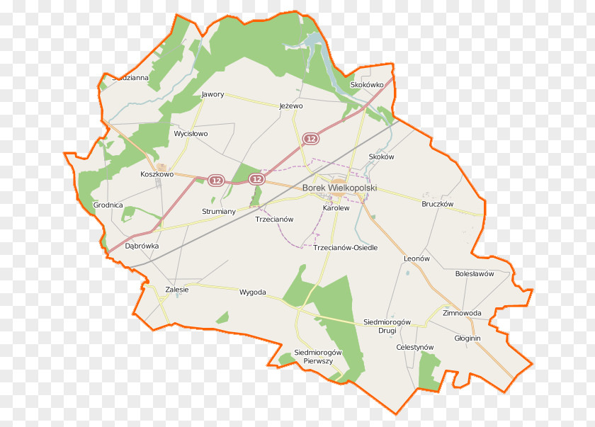 Map Borek Wielkopolski Strumiany, Gostyń County Zimnowoda, Greater Poland Voivodeship Zalesie, Osówiec, PNG