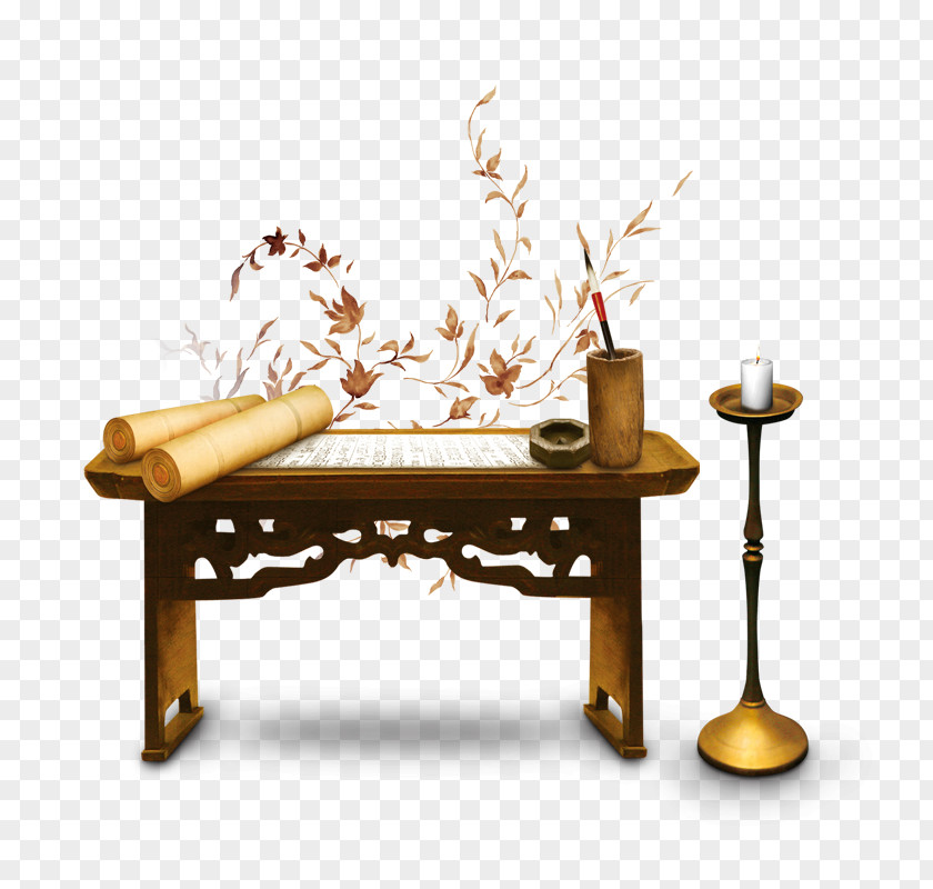 Candle Next To The Desk Paper Chinoiserie Advertising PNG