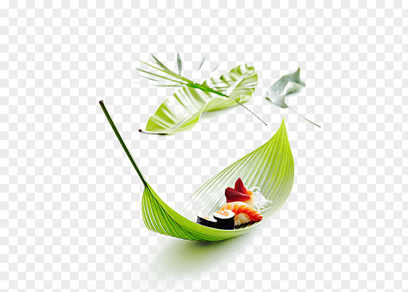 Lotus Leaf Filled With Sushi Japanese Cuisine Asian Sashimi Food PNG