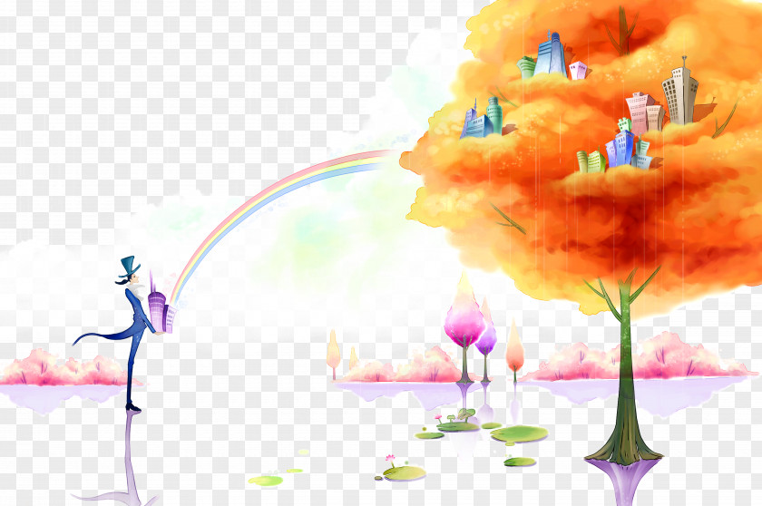 Hand-painted Autumn Landscape Watercolor Painting Cartoon PNG