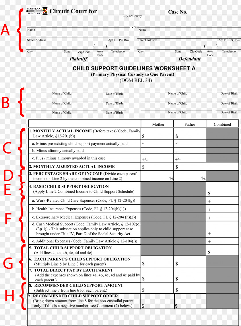 Child Support Calculation Worksheet Indiana PNG