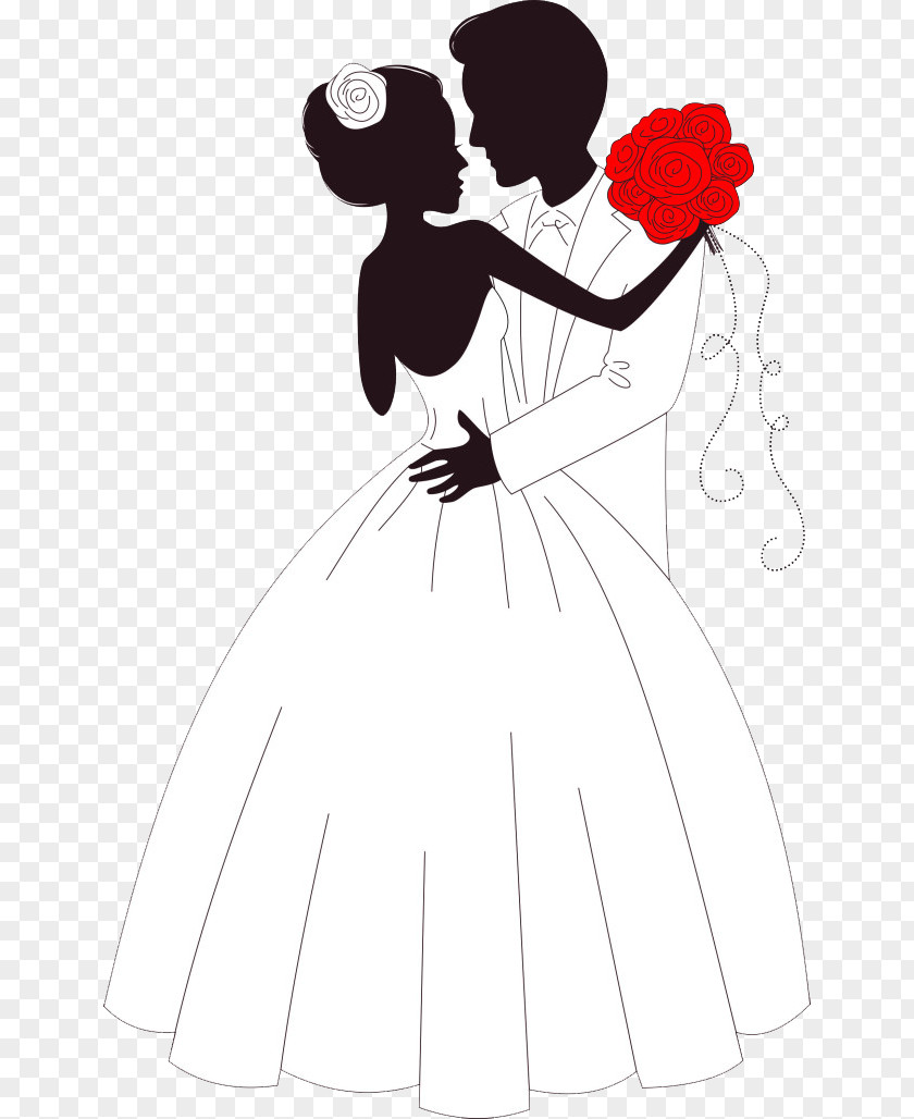 Bride And Groom Embracing Wedding Invitation Illustration PNG
