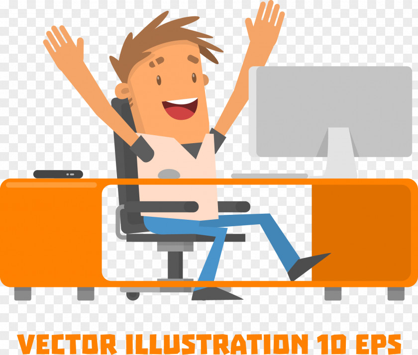 Vector Painted Man Sitting At A Computer Desk Digital Illustration PNG