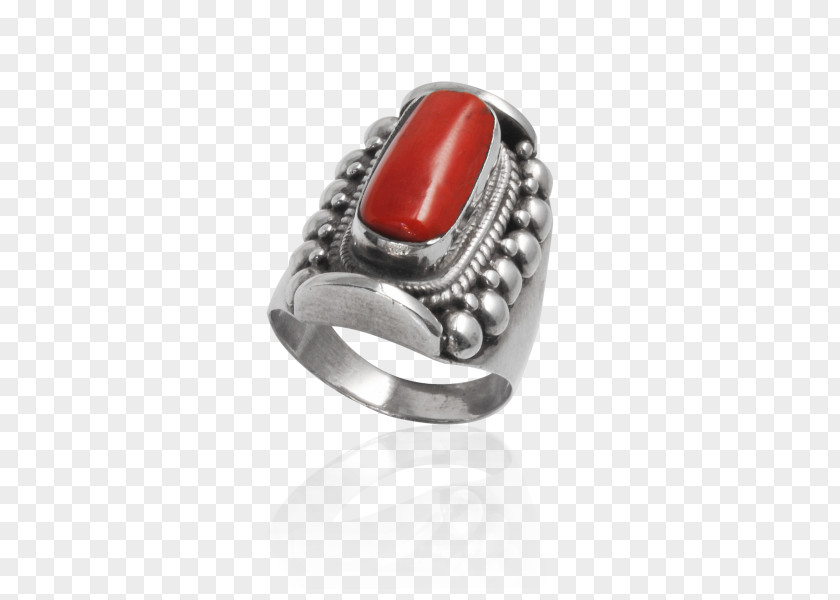 Ring Red Coral Gemstone Silver Jewellery PNG