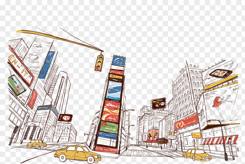 Hand Drawn Business Center City Graphic Design Illustration PNG
