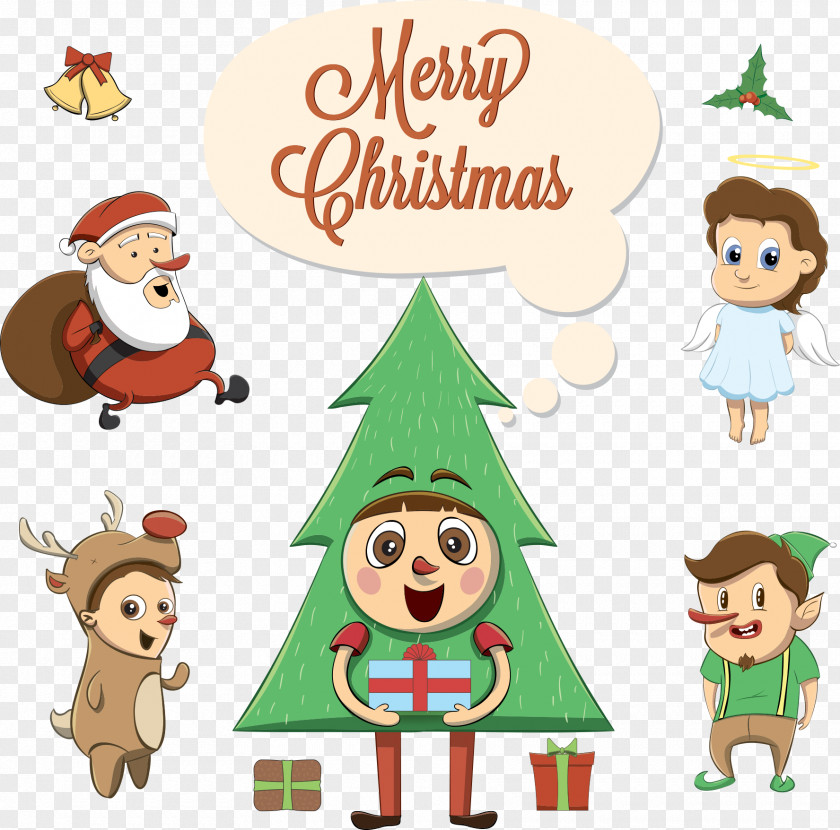 Vector Creative Christmas Tree With Character Rudolph Santa Claus Reindeer Ornament PNG
