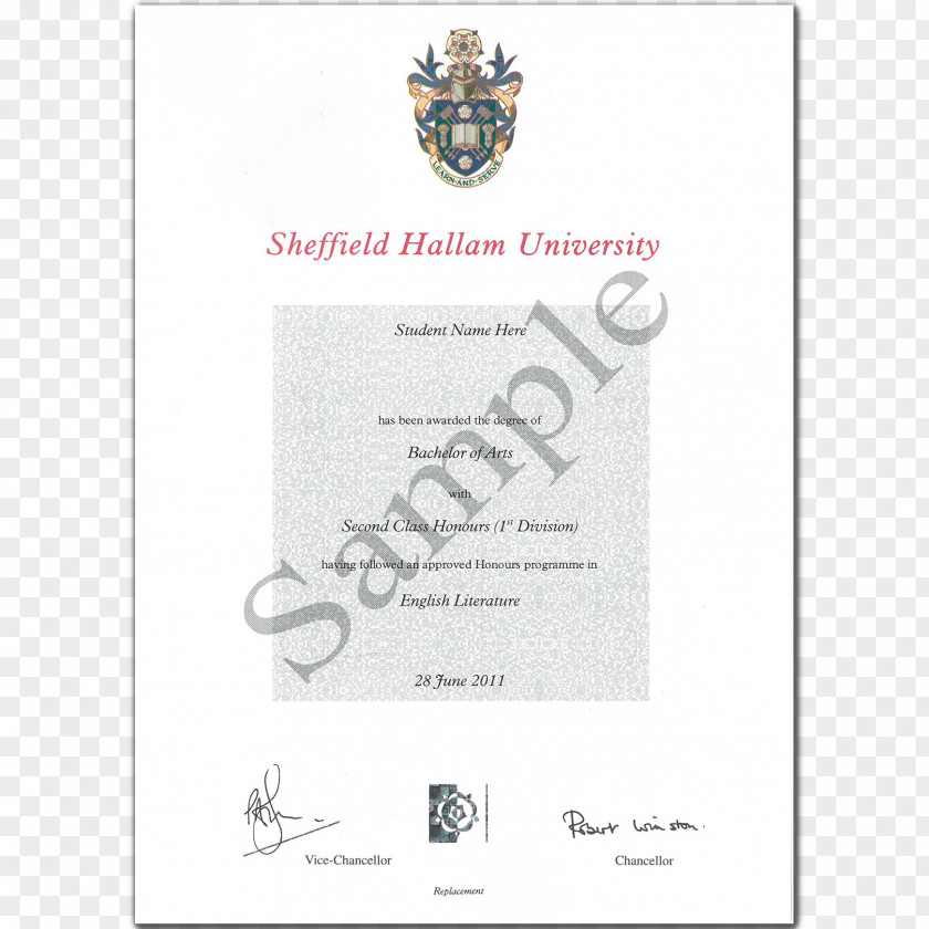 College Certificate Sheffield Hallam University Font Brand PNG