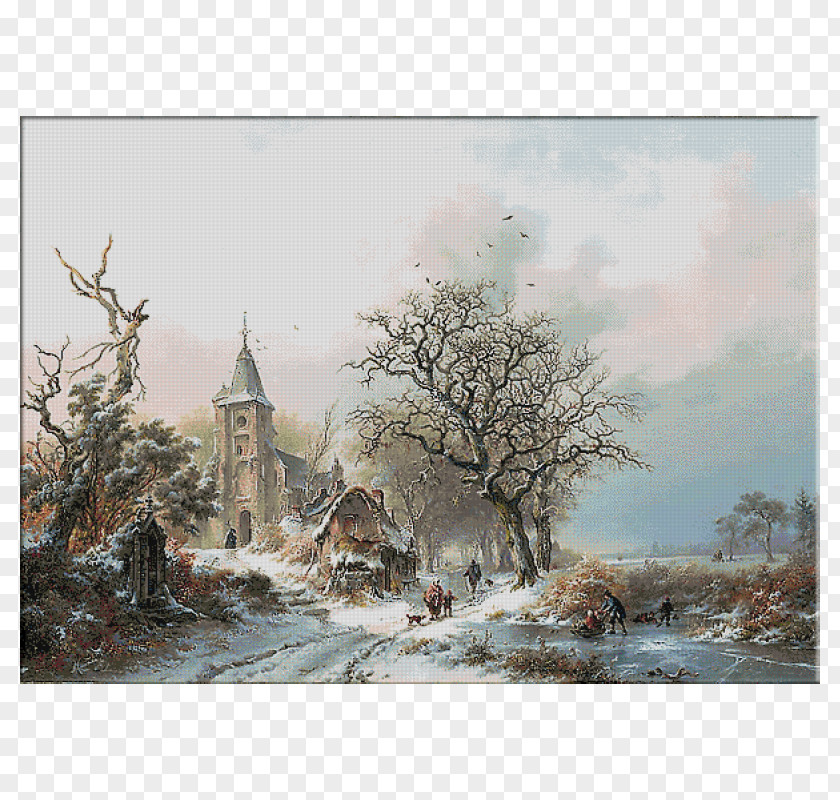 Painting Watercolor Winter Landscape With Skaters KRIF PNG