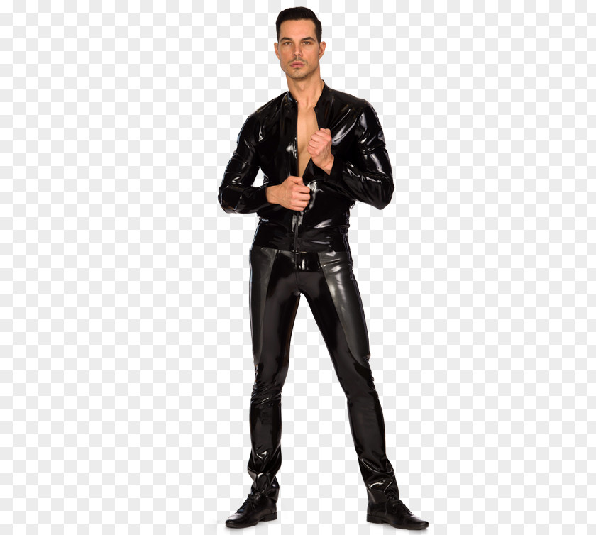 Slim-fit Pants Leather Jacket LaTeX PNG