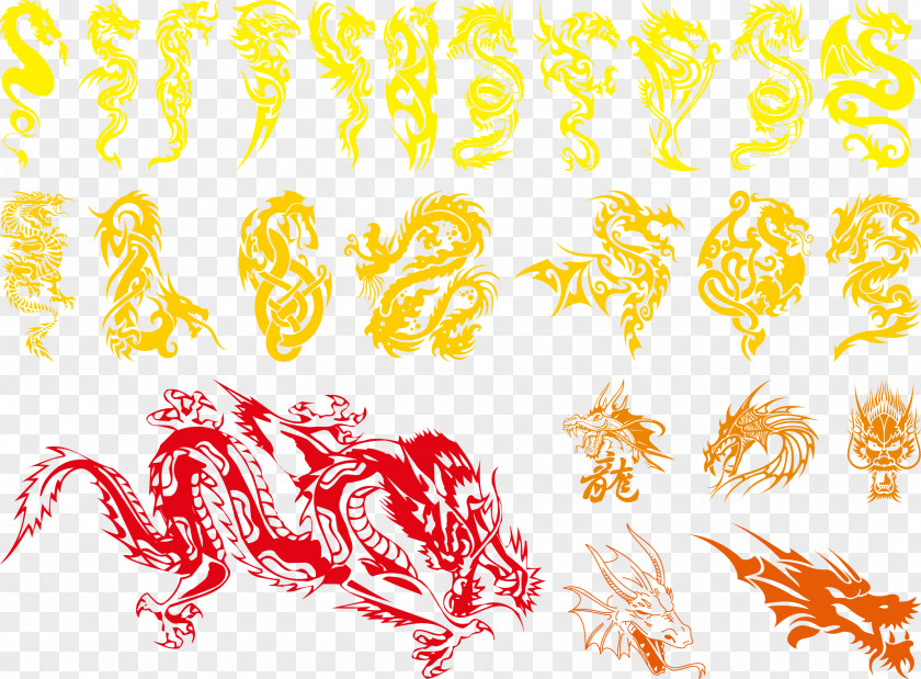 Yellow Red Dragon Chinese European Silhouette PNG