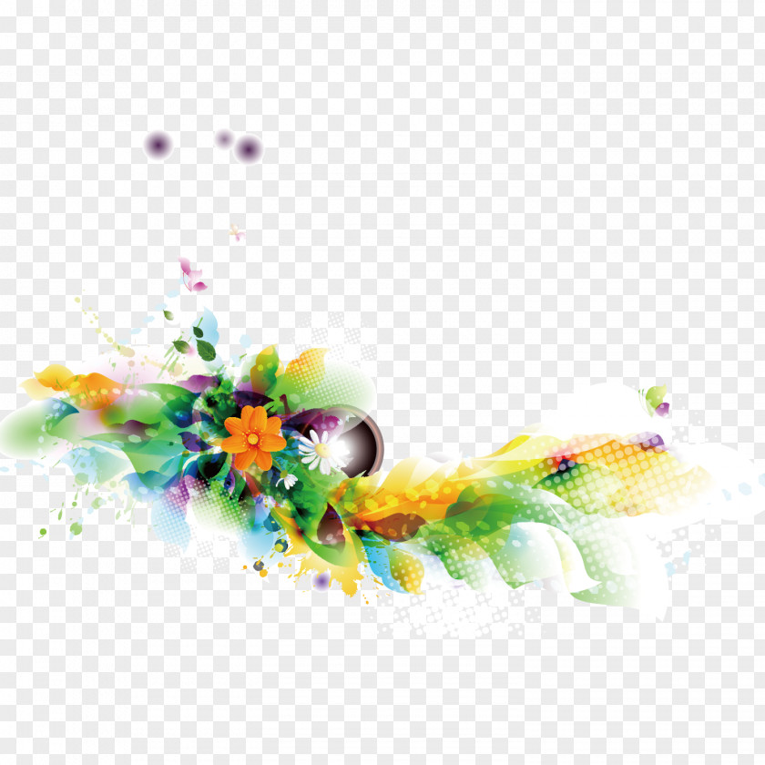 Electronic Colorful Flowers Vector Watercolor Painting Flower Abstract Art PNG