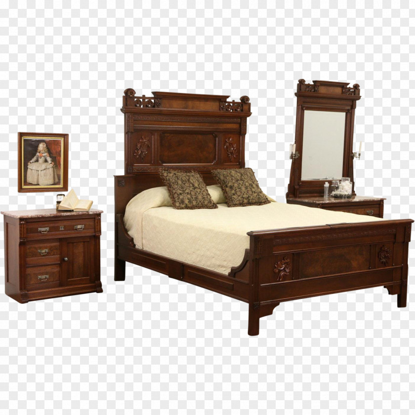 Walnut & Almonds Bedside Tables Bedroom Furniture Sets Bed Frame PNG