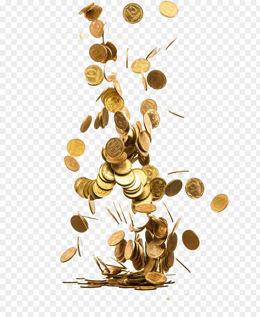 Scattered Coins Gold Coin Piggy Bank Saving Money PNG
