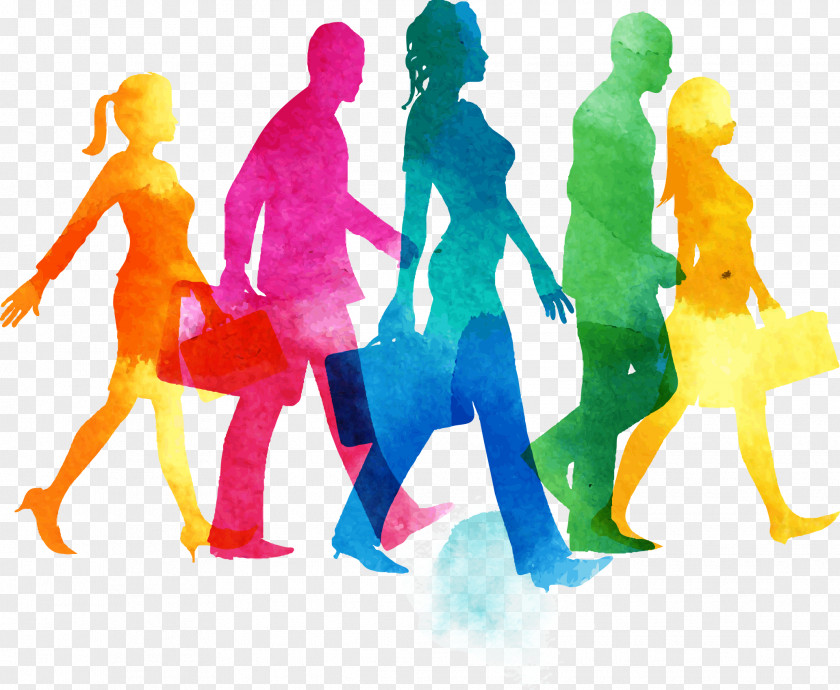 Color Ink Silhouette Walking Fundamentals Of Human Resource Management Illustration PNG