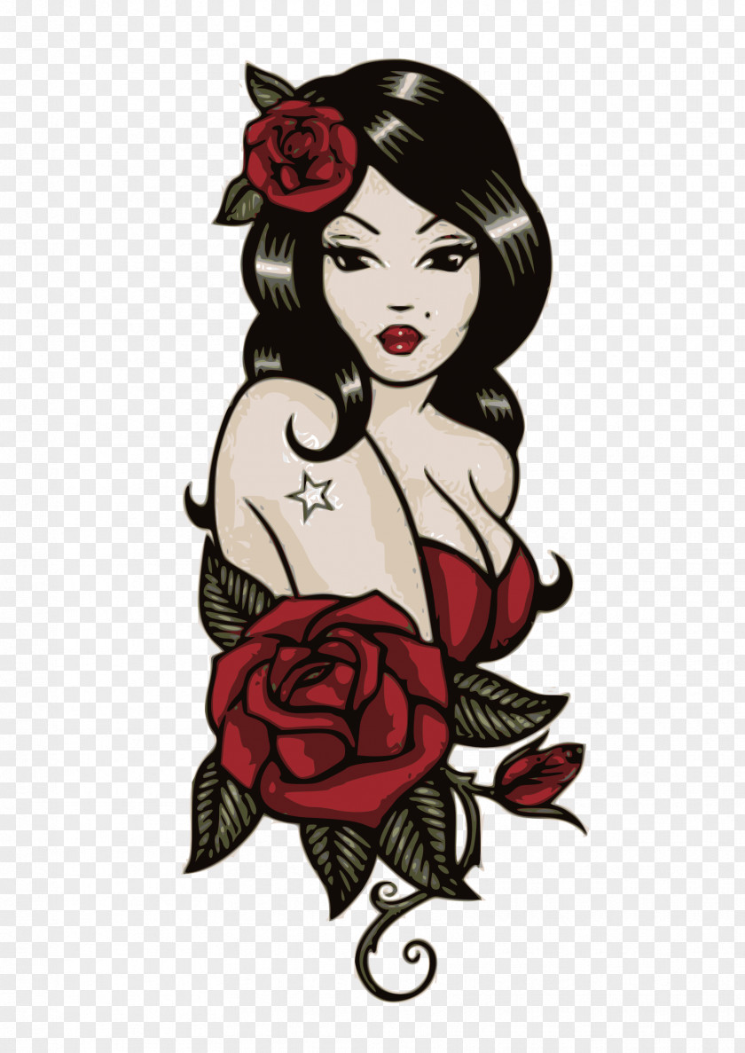 Old School (tattoo) Pin-up Girl Sailor Tattoos Flash PNG school girl tattoos Flash, rose leslie, woman with red flowers illustration clipart PNG