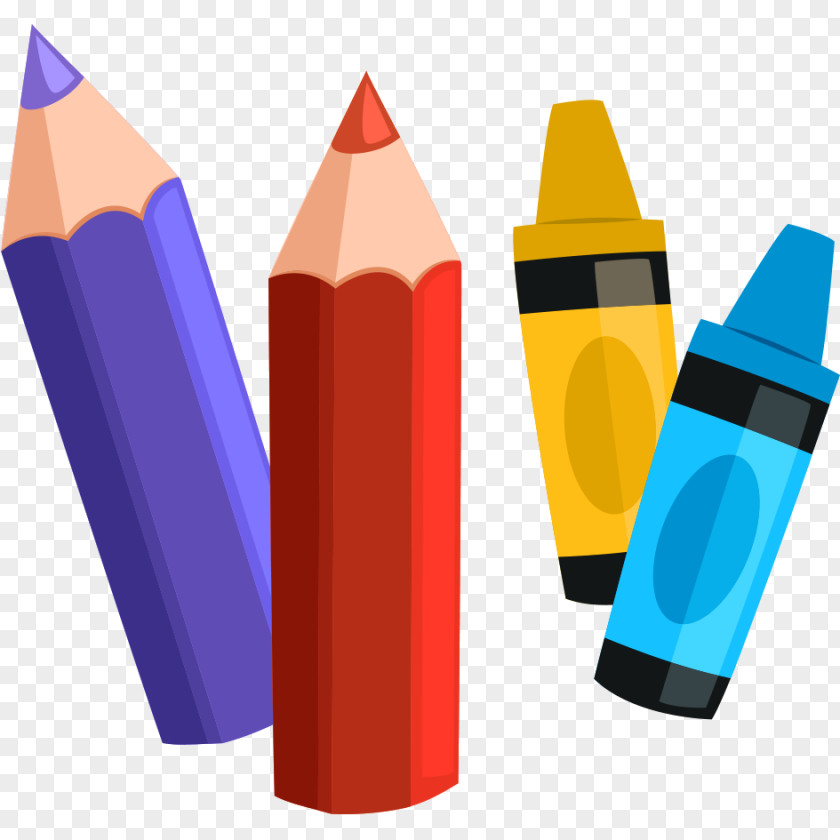 Cartoon Pencil Crayons Painting School PNG