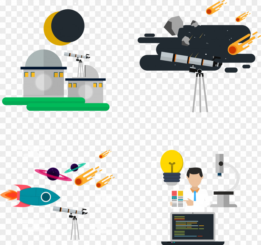 Vector Hand-painted Flat Observation Of Outer Space Brand Technology Clip Art PNG