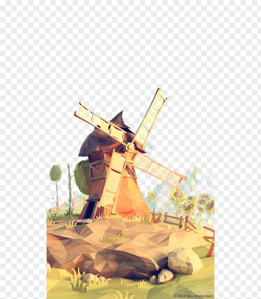 3D Windmills Computer Graphics Drawing Low Poly Concept Art Illustration PNG