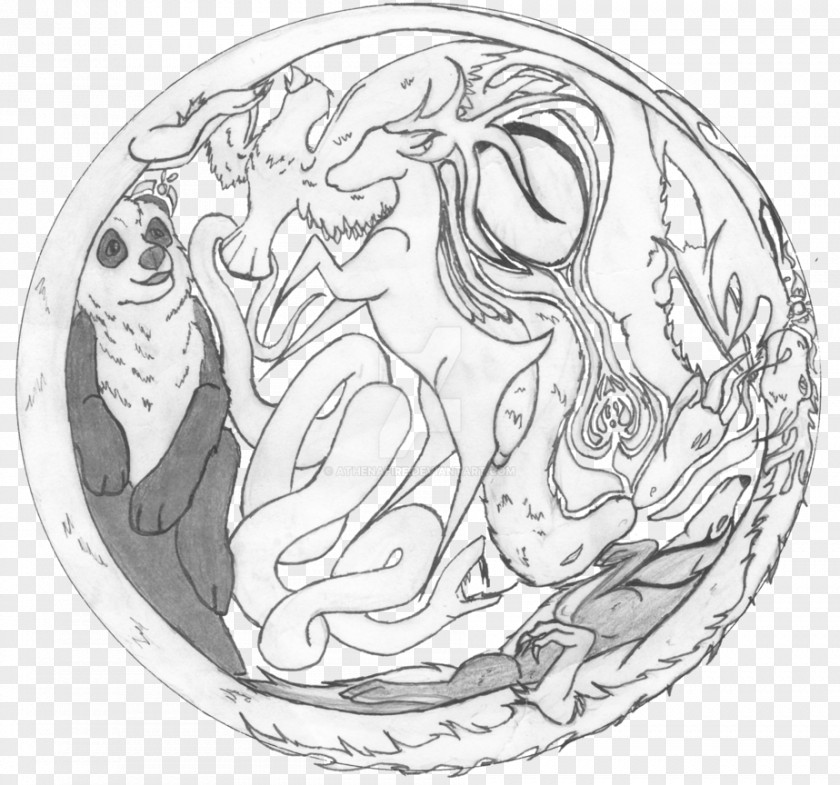 Circle Mammal White Line Art Sketch PNG