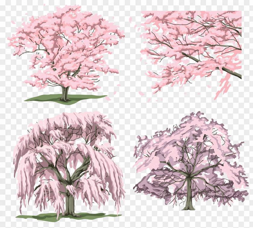 Hand-painted Flowers Sketch Tree Branch Flower Clip Art PNG