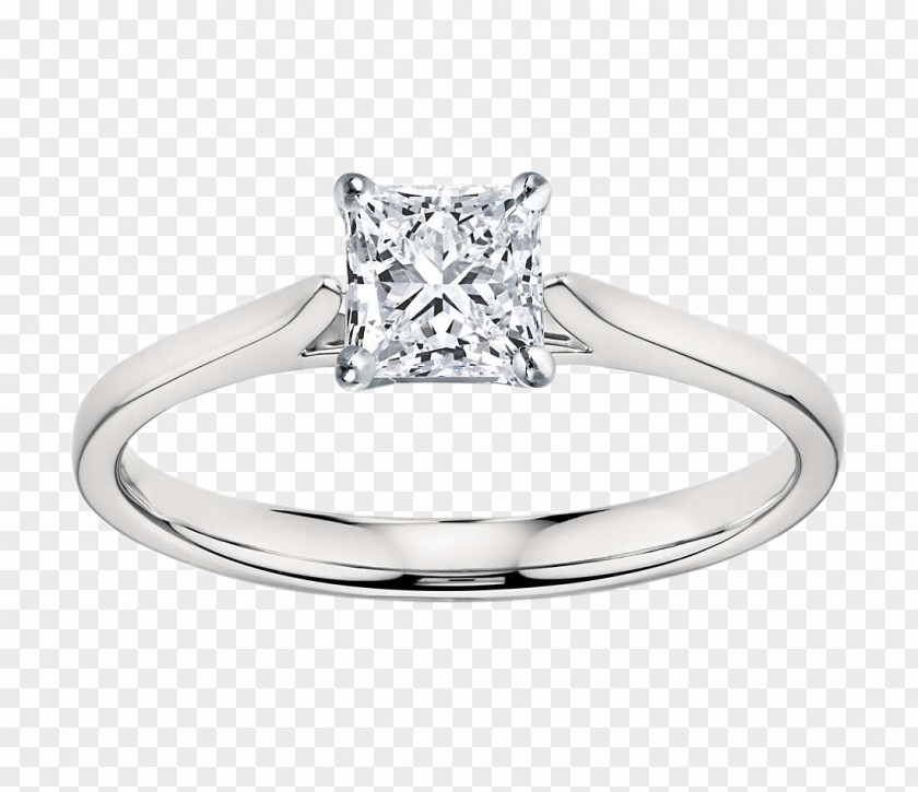 Solitaire Ring Diamond Wedding Princess Cut Engagement PNG