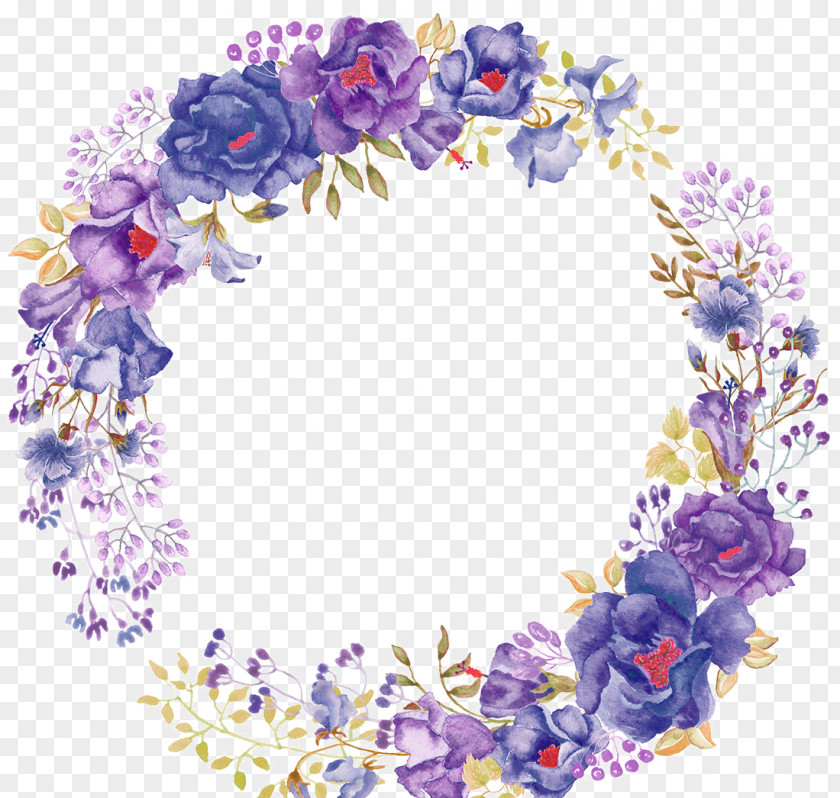 Beautiful Purple Painted Flowers Flower Watercolor Painting Wreath Clip Art PNG