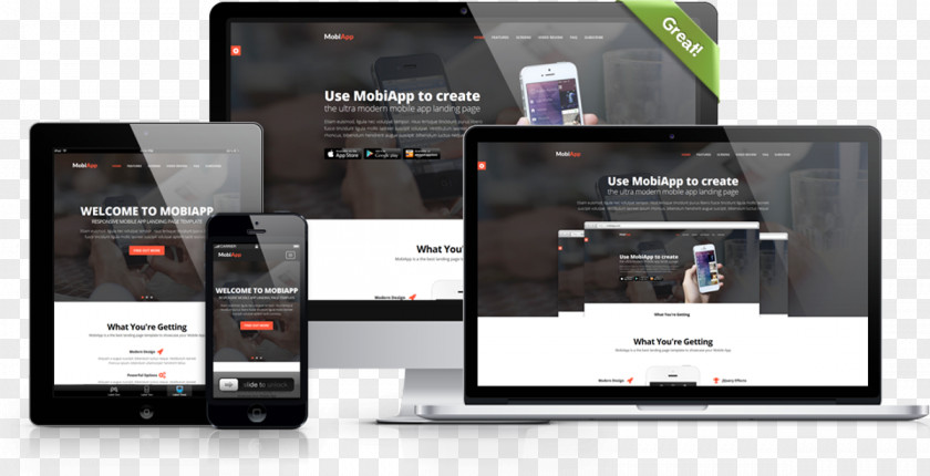 Mobile App Template Responsive Web Design PNG