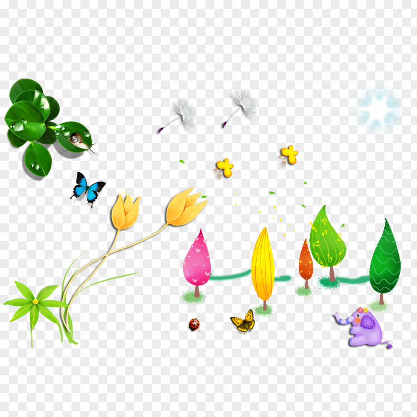 Colored Cartoon Tulips Illustration PNG