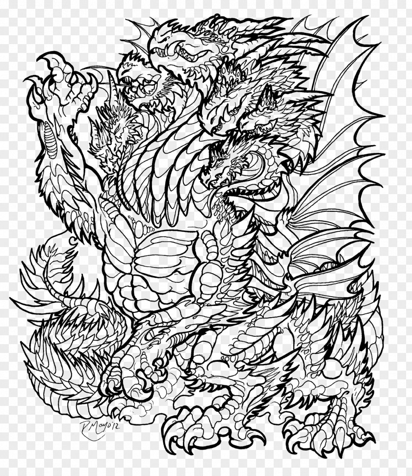 Coloring Pages For Adults Dragon Line Art Illustration Drawing Book PNG