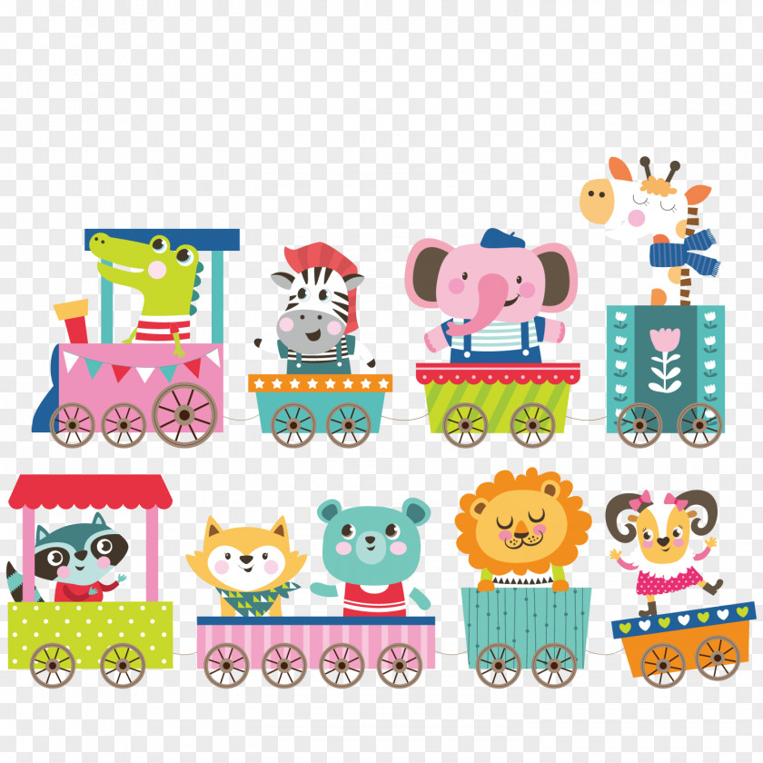 Cartoon Train Animals Birthday Greeting Card Photography Illustration PNG